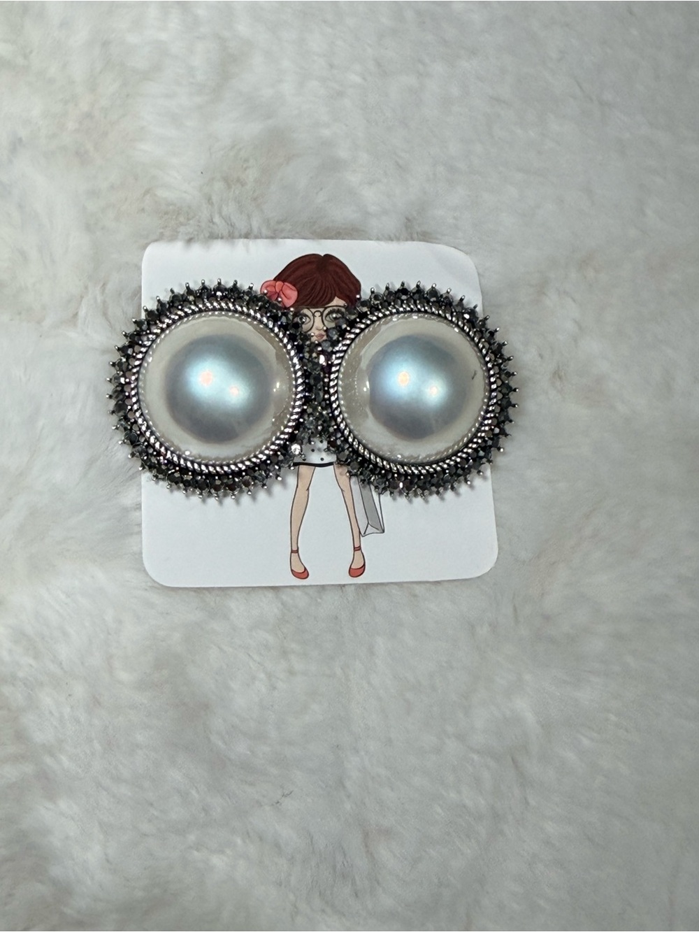 Large Faux Pearl Statement Earrings in Silver